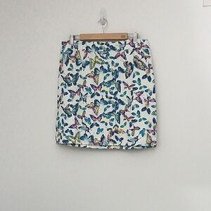 Talbots White Mini Pencil Skirt Women's Size 12P Petite Blue Purple Butterflies